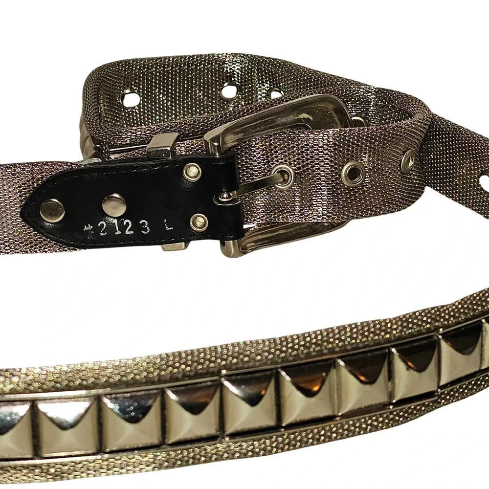 Vintage 80s Silver Metal Mesh Pyramid Stud 36 Y2K Belt Chainmail  Grunge Twink